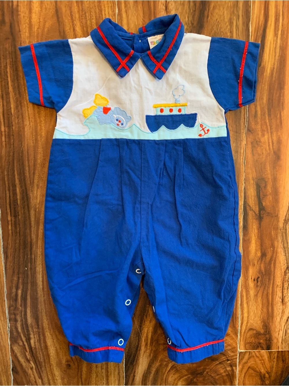 Mayfair Baby Boy Blue Nautical Ship 6/9 Month Romper              3981